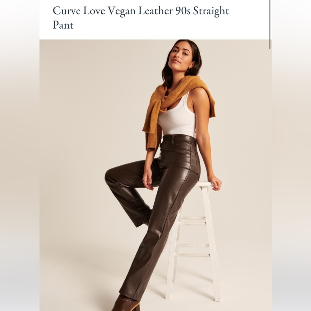 Abercombie Brown Leather Curve Love 90s Straight Pant - 24L